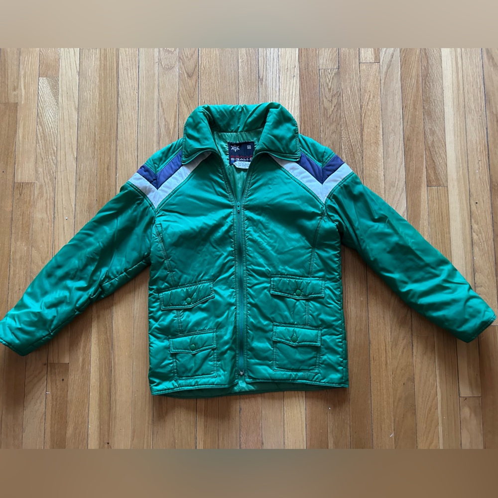 Vintage Green Striped Winter Ski Jacket - Men's Medium